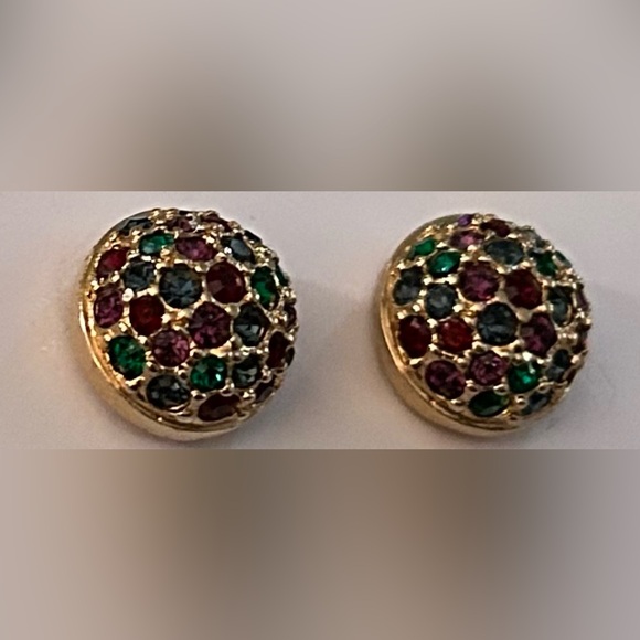 SWAROVSKI Red & Green Crystal Pave Stud Earrings - Picture 1 of 9